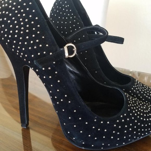 Aldo Black Suede Studded Heels - Picture 3 of 5